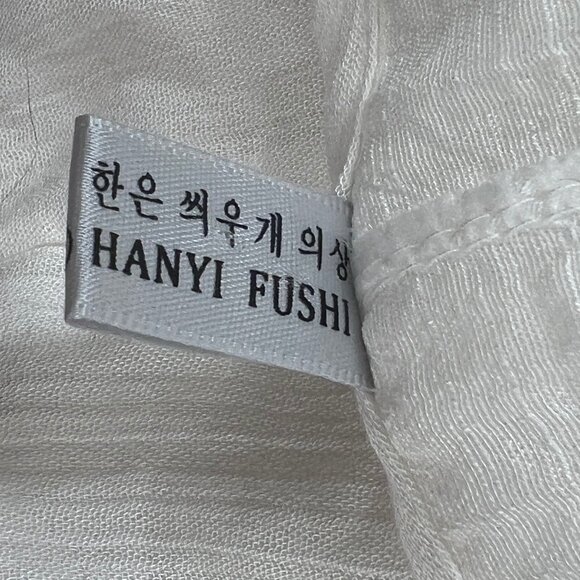 Hanyi Fushi White Beachy Boho Coastal Chic Long Sleeve Asymmetrical Dress / M - Picture 7 of 7